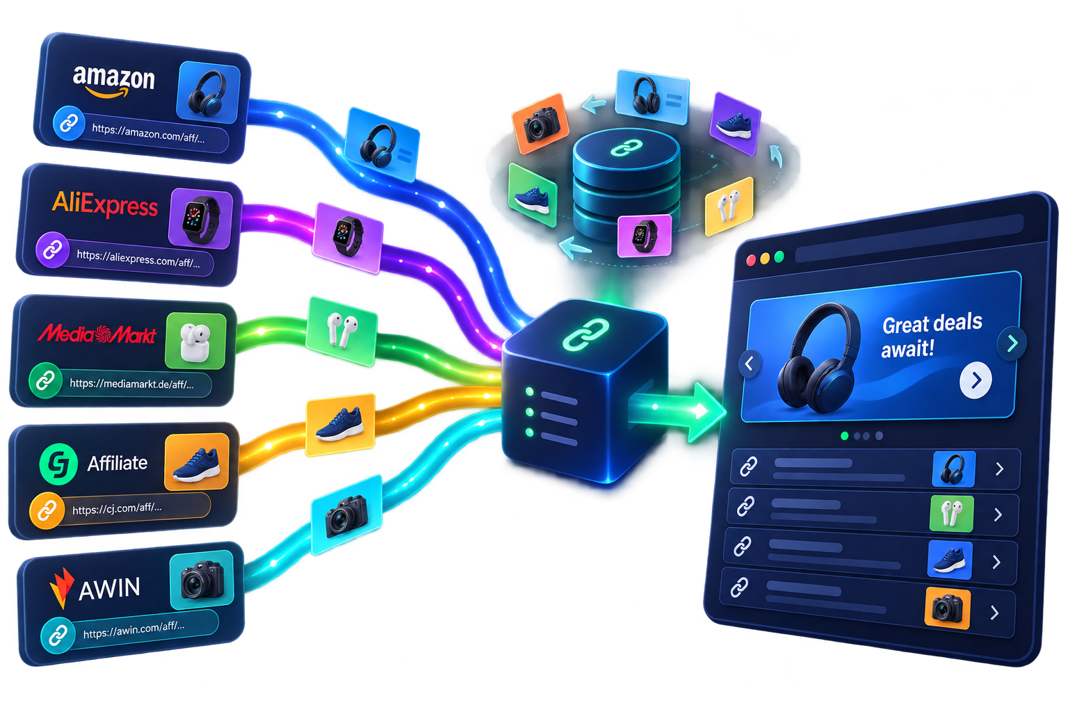 Affiliate links from several networks flowing into one banner rotator